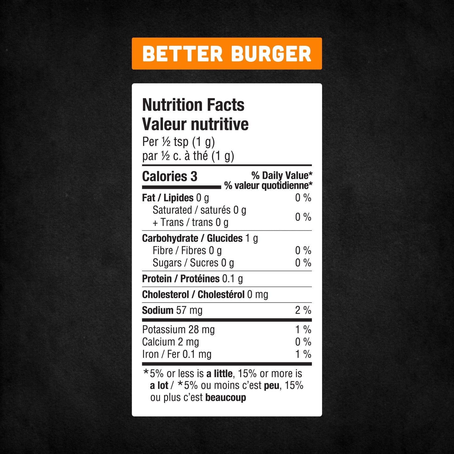 Better Burger nutrition fact table