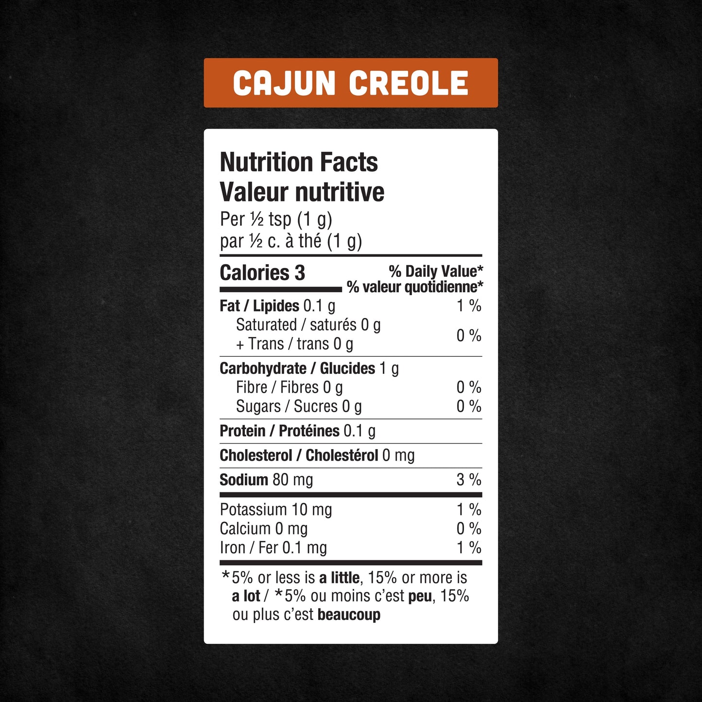 Cajun Creole nutrition fact table